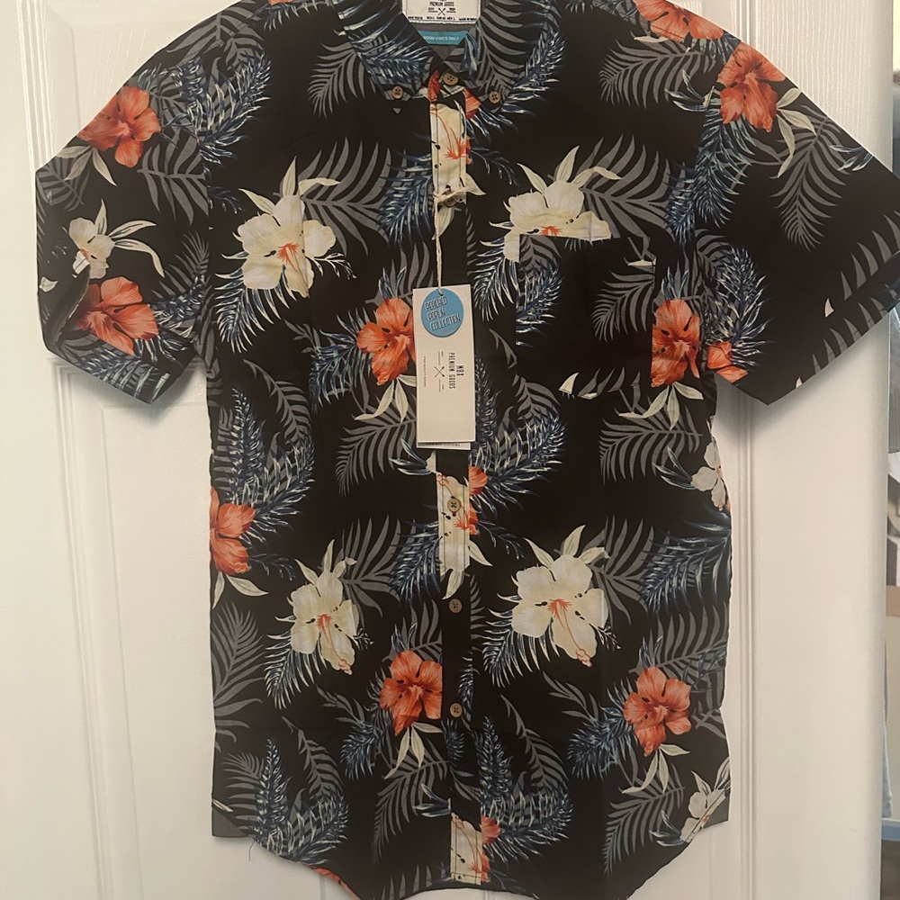 Tropical Floral Black Short Sleeve Shirt
